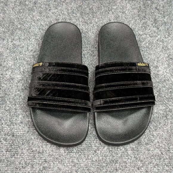 Adidas Adilette Slide Sandals Women's Size 8 Black Gold Metallic Summer Pool - Picture 3 of 11